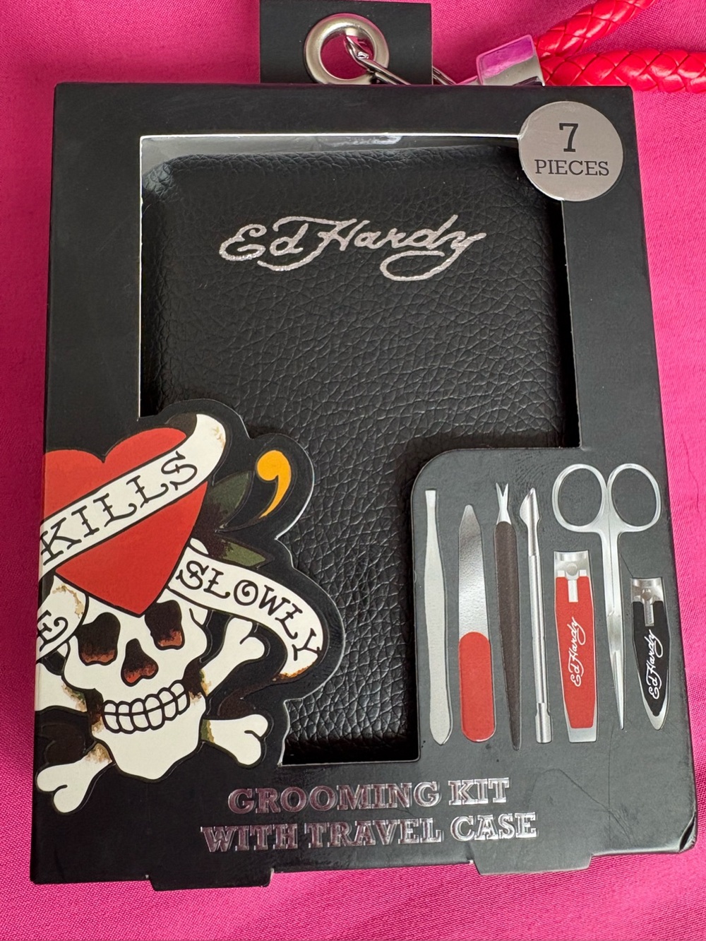 Ed Hardy Black Grooming Kit with Red Accents